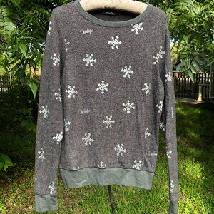 Wildfox Grey Sweater with Rainbow Metallic Snowflakes Pattern, Size XS